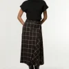 Check Pleated Kilt Belted Midi Skirt