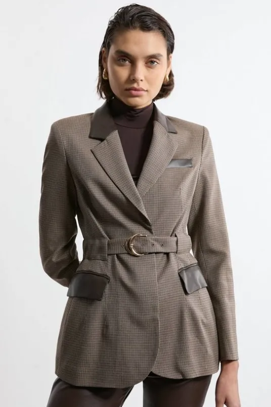 Classic Check With Choc Pu Tailored Jacket