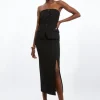 Clean Tailored Bandeau Button Bodice Pencil Midi Dress