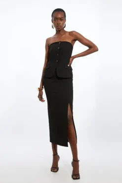 Clean Tailored Bandeau Button Bodice Pencil Midi Dress