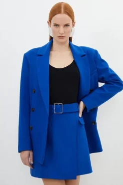 Clean Tailored Belted Wrap Mini Skirt