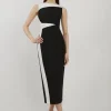 Clean Tailored Color Block Pencil Midi Dress