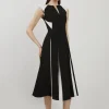 Clean Tailored Color Block Full Skirted Midi Dress