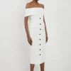 Clean Tailored Off The Shoulder Button Through Midi Dress
