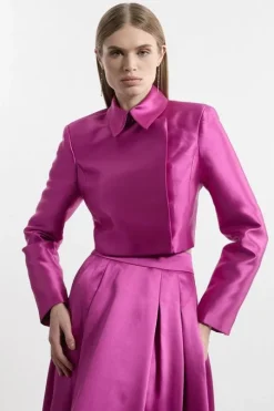 Collared Twill Cropped Woven Jacket