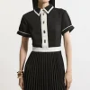 Color Block Twill Pleat Skirt Woven Mini Dress