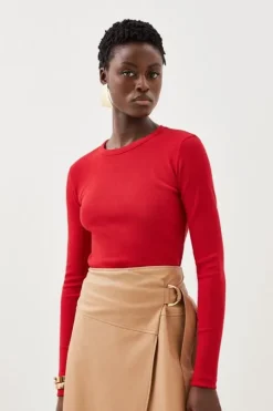 Compact Jersey Long Sleeve Ribbed Top