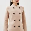 Compact Knit Wool Look Contrast Color Double Breasted Jacket