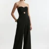 Compact Stretch Bandeau Tailored Wide Leg Jumpsuit