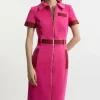 Compact Stretch Color Block Grosgrain Zip Tailored Midi Dress
