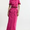 Compact Stretch Color Block Grograin Button Tailored Midi Dress