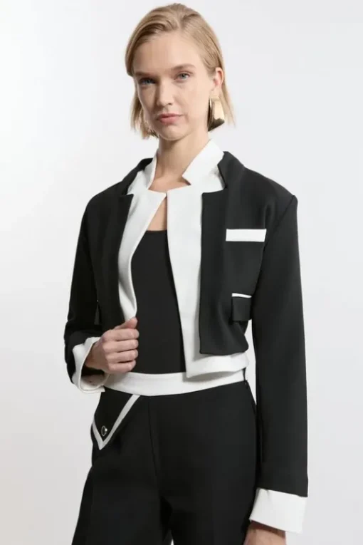 Compact Stretch Color Block Cropped Tailored Jacket