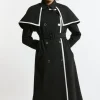 Compact Stretch Contrast Tipped Cape Trench Tailored Midi Coat