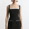 Compact Stretch Contrast Tipped Tailored Midi Dress