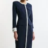 Compact Stretch Contrast Tipped Tailored Maxi Dress