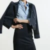 Compact Stretch Contrast Grosgrain Tailored Midi Skirt