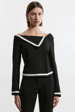 Compact Stretch Contrast Tipped Suit Set