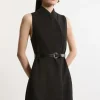 Compact Stretch Essential Belted Tailored Mini Dress