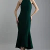 Compact Stretch Essential Tailored High Neck Dip Hem Midi Dress