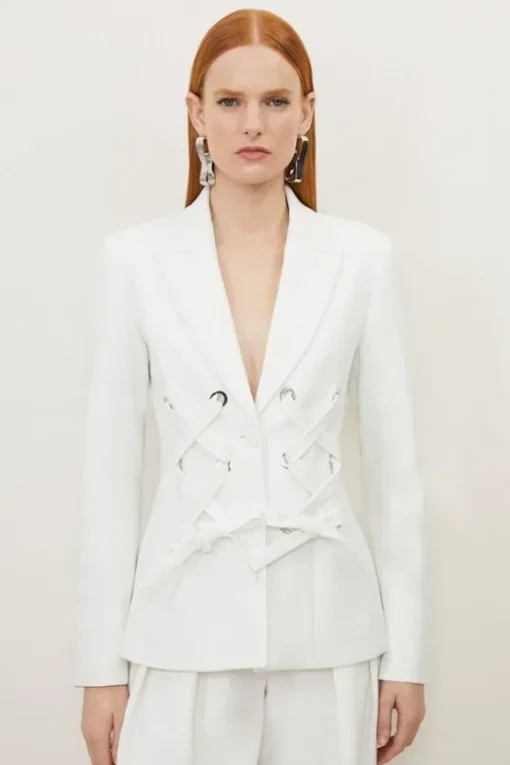 Compact Stretch Eyelet Detailed Ribbon Jacket