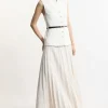 Compact Stretch Fluid Tailored Belted Pleated Full Skirt Midaxi Dress