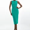 Compact Stretch Keyhole Neck Tailored Midi Dress