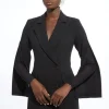 Compact Stretch Mesh Detailed Midi Blazer Dress
