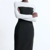 Compact Stretch Sheer Insert Tailored Midi Dress