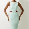 Compact Stretch Tab Waist Detail Tailored Midi Dress