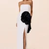 Compact Stretch Taffeta Rosette Midi Dress