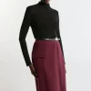 Compact Stretch Tailored Pu Tipped Wrap Midi Skirt