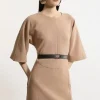 Compact Stretch Tailored Belted Dress