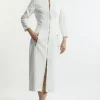 Compact Stretch Tailored Long Sleeve Zip Through Maxi Dress
