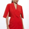 Compact Stretch Tailored Tuxedo Cape Sleeve Mini Blazer Dress