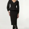 Compact Stretch Tailored Asymmetric Peplum Pencil Midi Dress