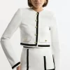 Compact Stretch Tipped Velvet Contrast Collarless Tailored Jacket