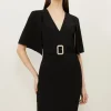 Compact Stretch Viscose Cape Pencil Midi Dress