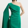 Compact Stretch Viscose One Shoulder Cape Maxi Dress