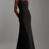 Compact Stretch Viscose Tailored Square Neck Maxi Dress