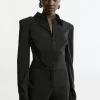 Compact Stretch Woven Shirt With Zip Detail