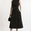 Compact Stretch Wrap Neck Tailored Midi Dress