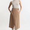 Compact Stretch Wrap Over Belted Tailored Maxi Skirt