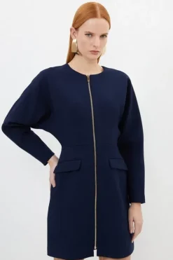 Compact Stretch Zip Through Mini Dress
