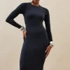 Contour Jersey Long Sleeve Crew Neck Midi Dress