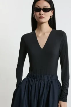 Contour Jersey Long Sleeve Plunge Bodysuit