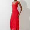 Cotton Blend Knit Scoop Neck Midaxi Dress