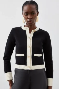 Cotton Cropped Knit Boxy Cardigan