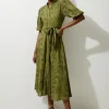 Cotton Eyelet Belted Woven Midi Dress