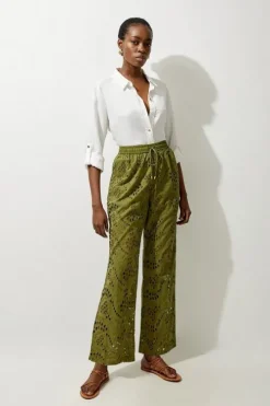Cotton Eyelet Woven Wide Leg Pants