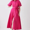 Cotton Poplin Puff Sleeve Woven Shirt Dress With Dropped Waist Detail